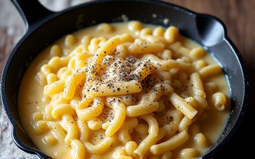 Primo piano di carbonara cremosa in padella